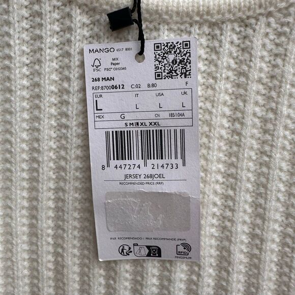 MANGO MAN Sweater 'Joel' in Wool White size large NWT - Picture 7 of 9